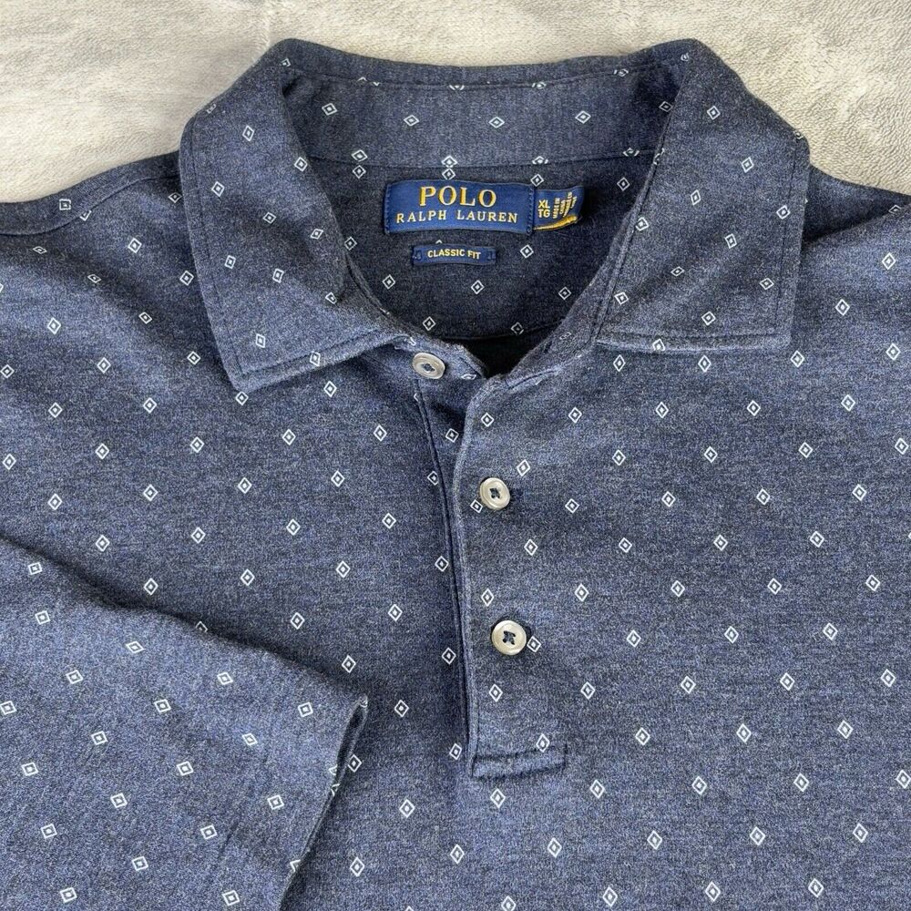Polo Golf Ralph Lauren Shirt Men Xl  Blue Geometric All Over Print White Diamond
